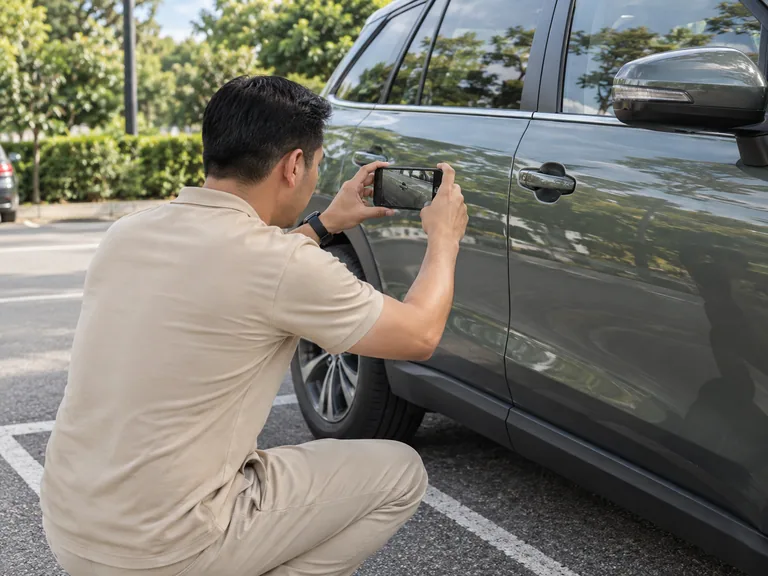 Pelanggan merakam pintu kereta yang diparkir dengan telefon