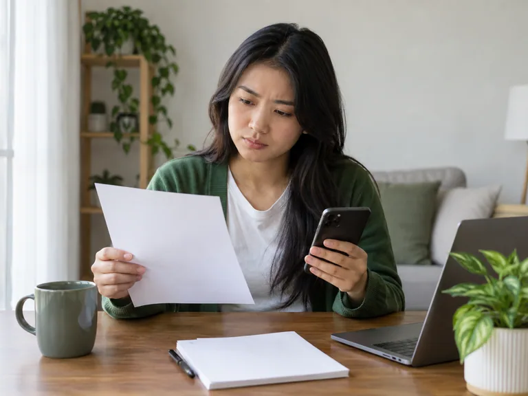 Pelanggan menyemak kertas kosong dan telefon di meja